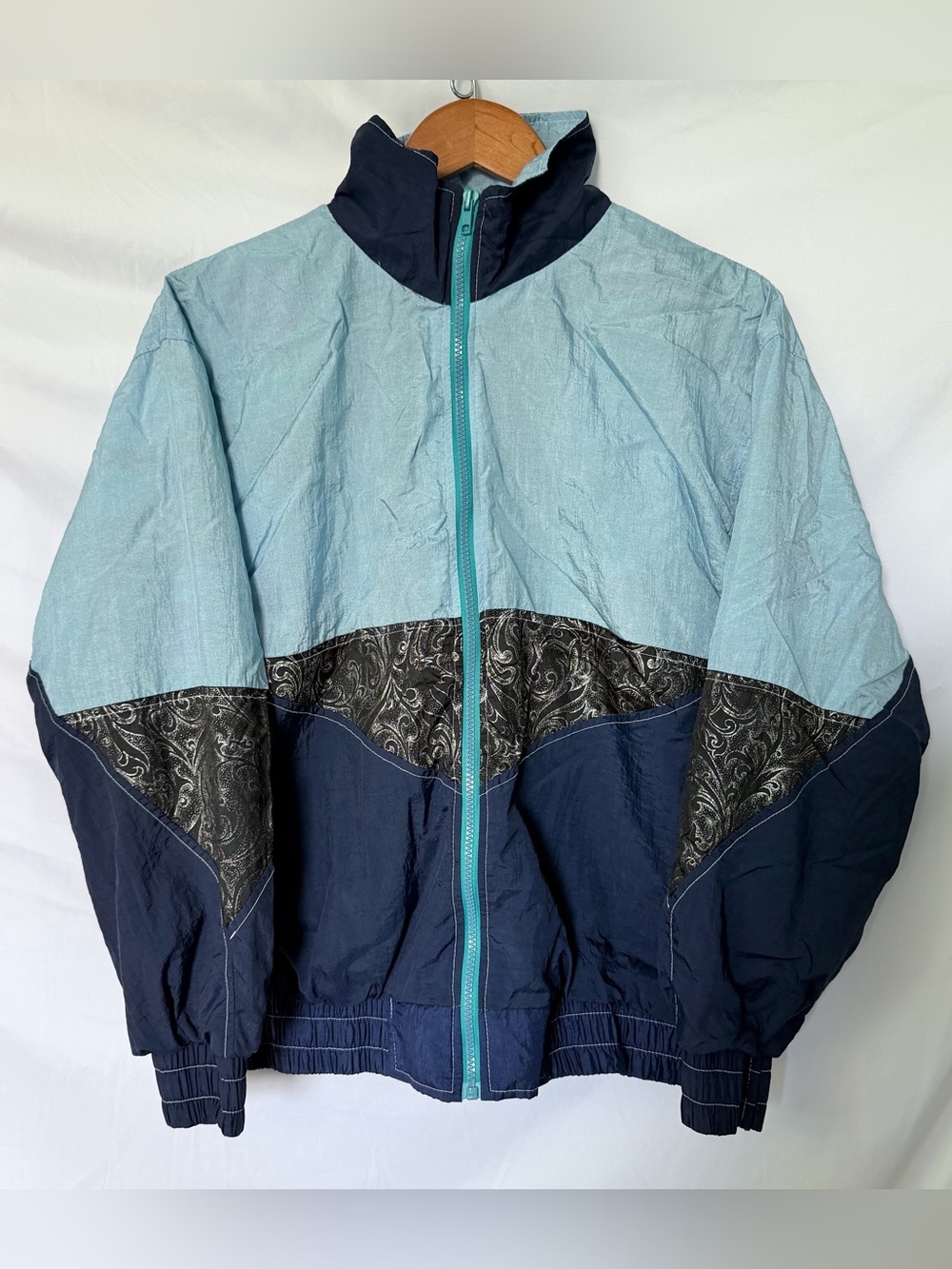 Vintage 90s Rock Creek Casual Blue Baroque Tropical 80s Retro Windbreaker Jacket